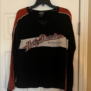 Harley-Davidson Black and Orange V-Neck Shirt